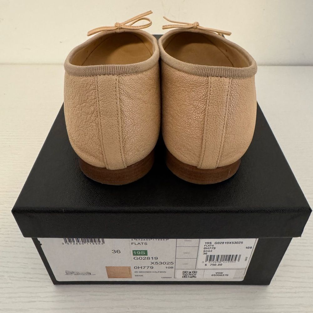 Chanel Pebbled Leather Tan Beige CC Classic Ballet Flats EU 36 US 6 Authentic - Picture 6 of 11